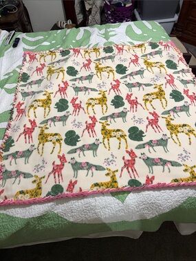 “Little Deer” Tourmaline infused Blanket Deer,fox & Floral patterns Fleece 53x53